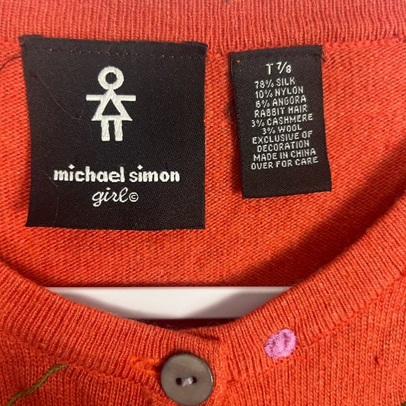 Michael Simon Girls orange girafee button front cardigan size 7/8 vintage bead - Picture 3 of 8